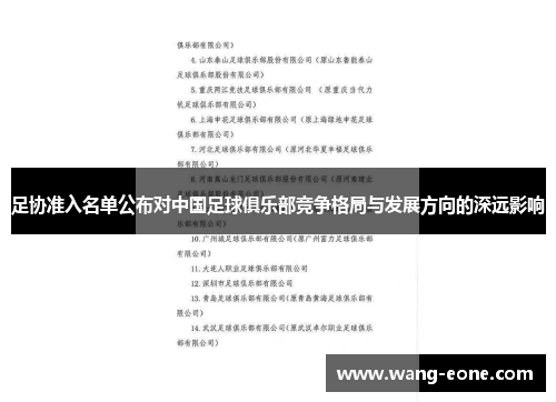 足协准入名单公布对中国足球俱乐部竞争格局与发展方向的深远影响